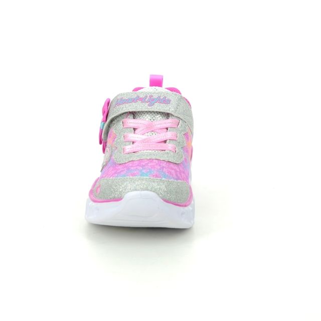 Kids Skechers Heart Lights Untamed Silver/Hot Pink Infant Girls Light Up Trainers