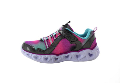 Kids Skechers Heart Lights Rainbow Lux Black/Multi Girls Light Up Sneakers