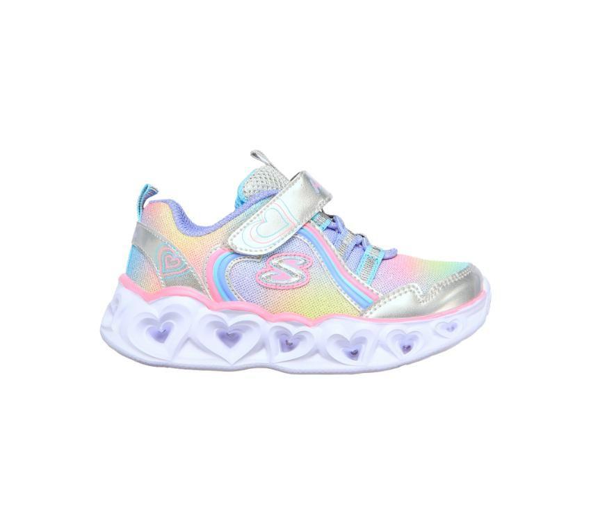 Kids Skechers Heart Lights - Rainbow Lux Silver/Multi Infant Girls Light Up Trainers