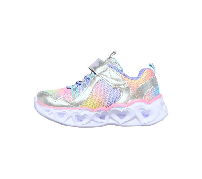 Kids Skechers Heart Lights - Rainbow Lux Silver/Multi Infant Girls Light Up Trainers