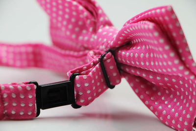 Mens Pink Plain Coloured Bow Tie With White Polka Dots