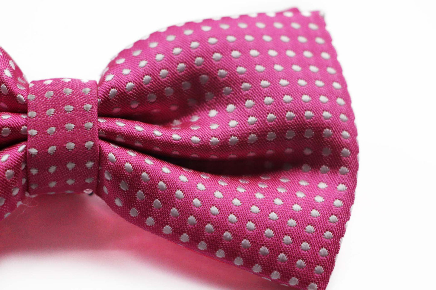 Mens Pink Plain Coloured Bow Tie With White Polka Dots