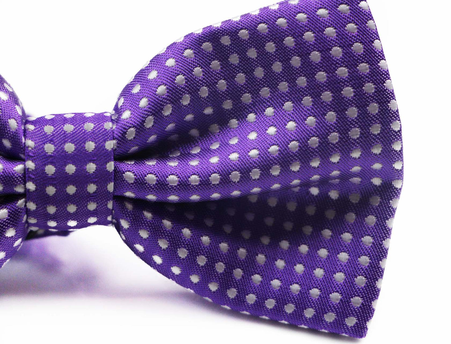 Mens Purple Plain Coloured Bow Tie With White Polka Dots