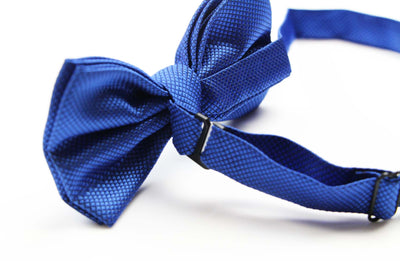 Mens Blue Plain Coloured Checkered Bow Tie