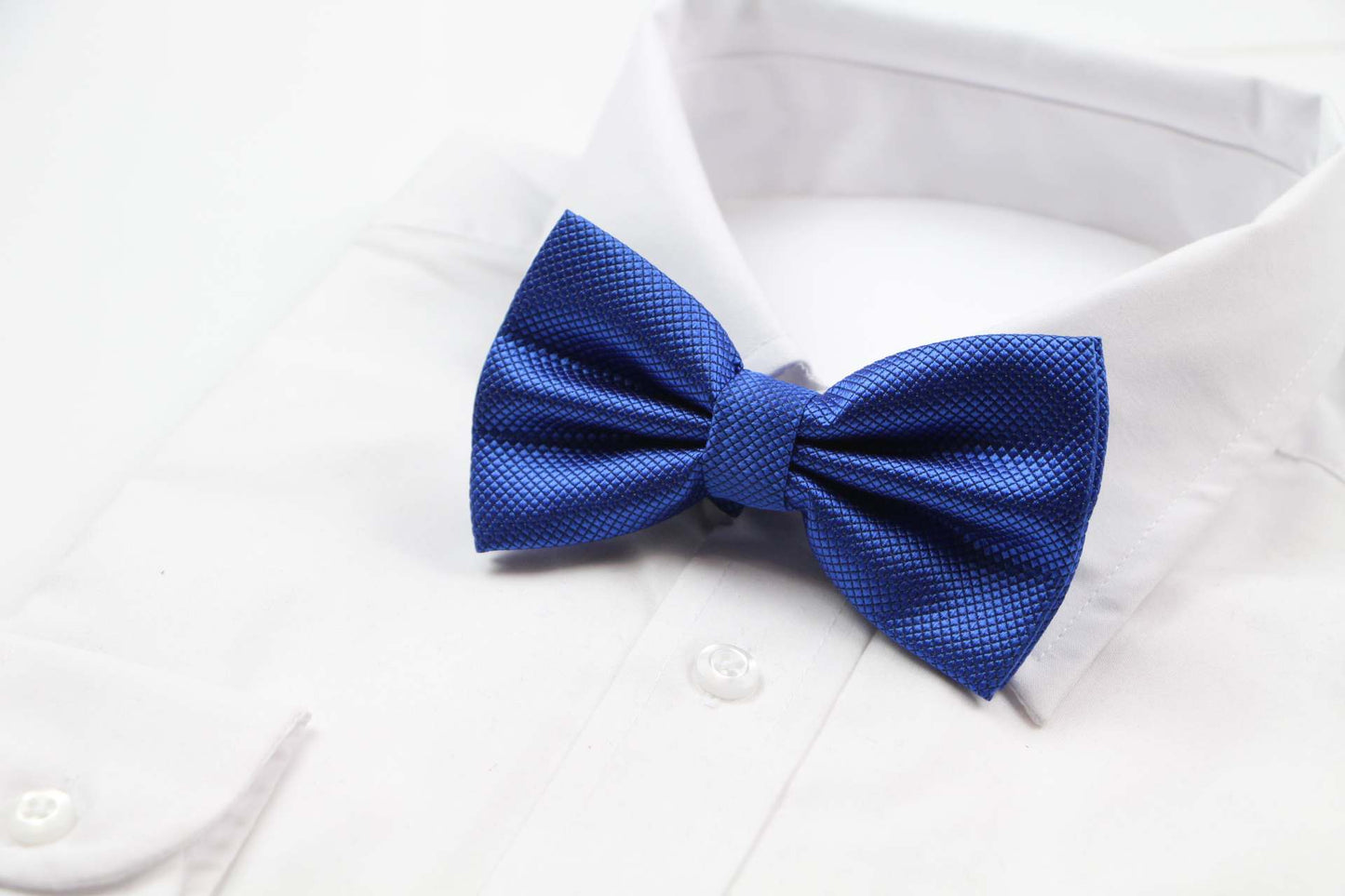 Mens Blue Plain Coloured Checkered Bow Tie