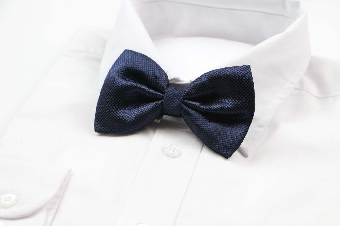 Mens Navy Plain Coloured Checkered Bow Tie