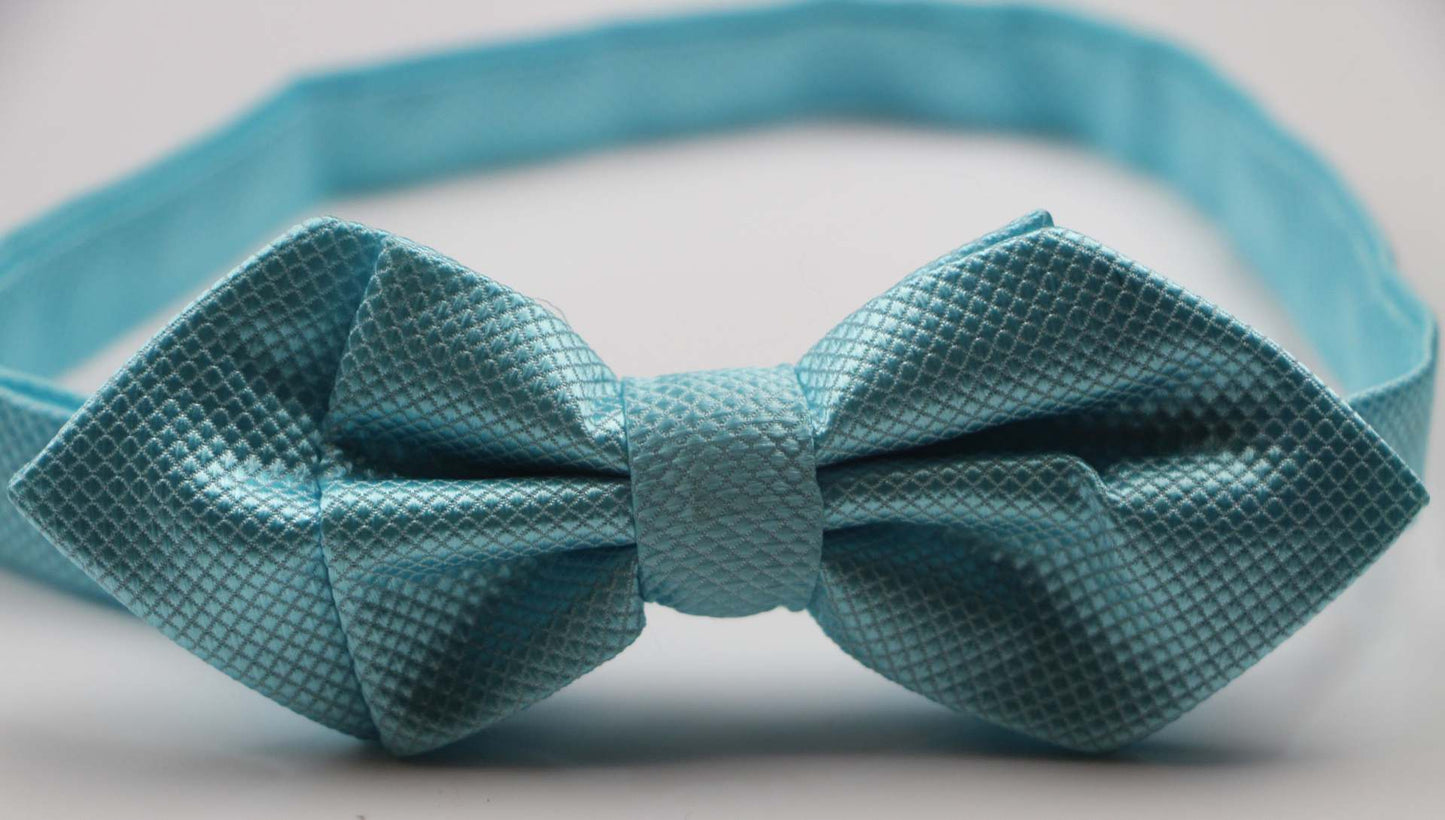 Mens Sky Blue Diamond Shaped Checkered Bow Tie