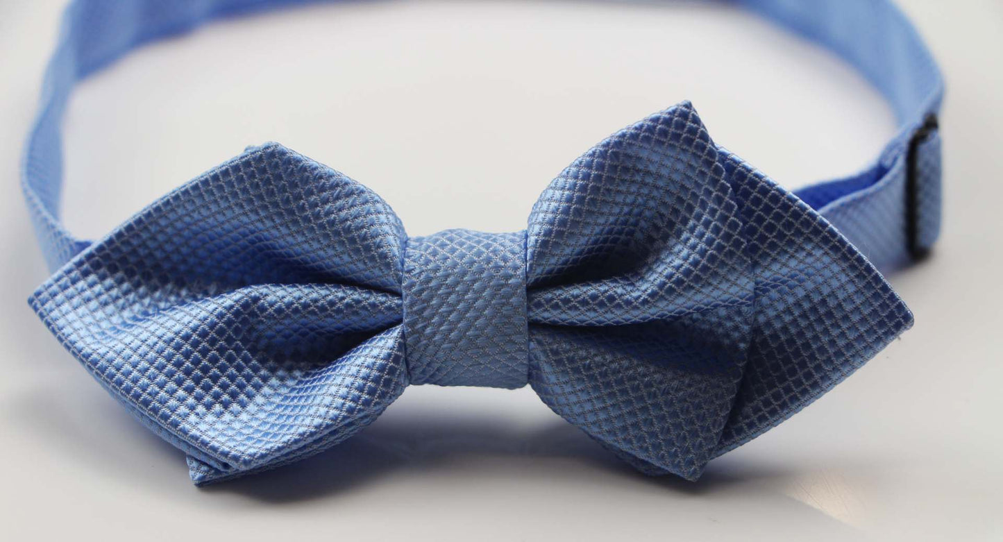 Mens Cornflower Blue Diamond Shaped Checkered Bow Tie