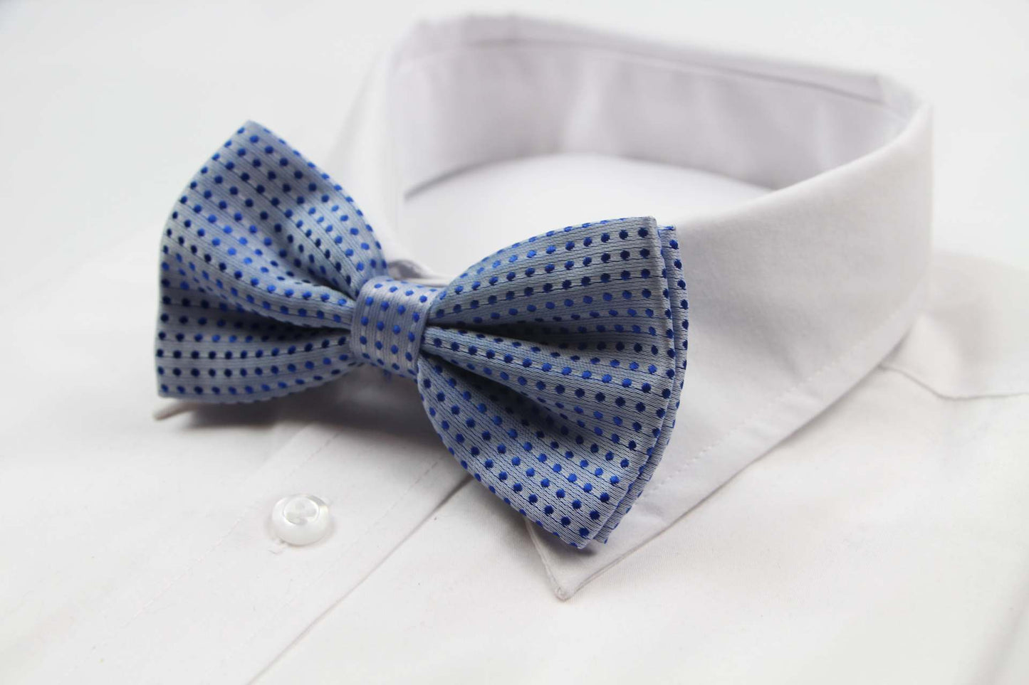 Mens Light Blue Polka Dot Patterned Bow Tie