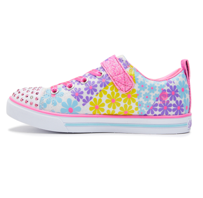 Kids Skechers Sparklelite Super Blooms White Flowers Light Up Girls Sneakers