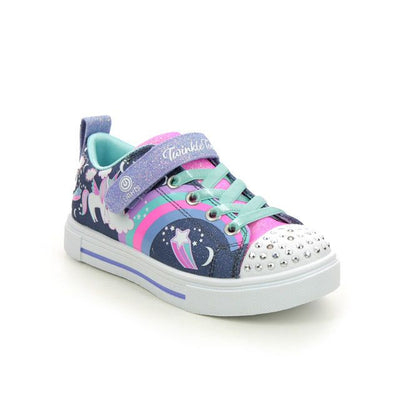 Kids Skechers Twinkle Sparks - Unicorn Charme Navy/Multi Girls Light Up Trainers