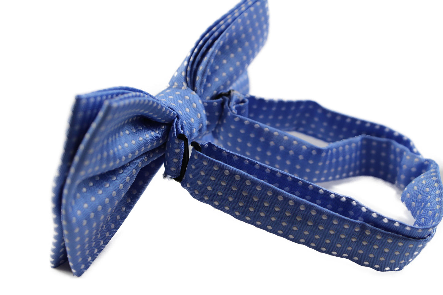 Mens Cornflower Plain Coloured Bow Tie With White Polka Dots