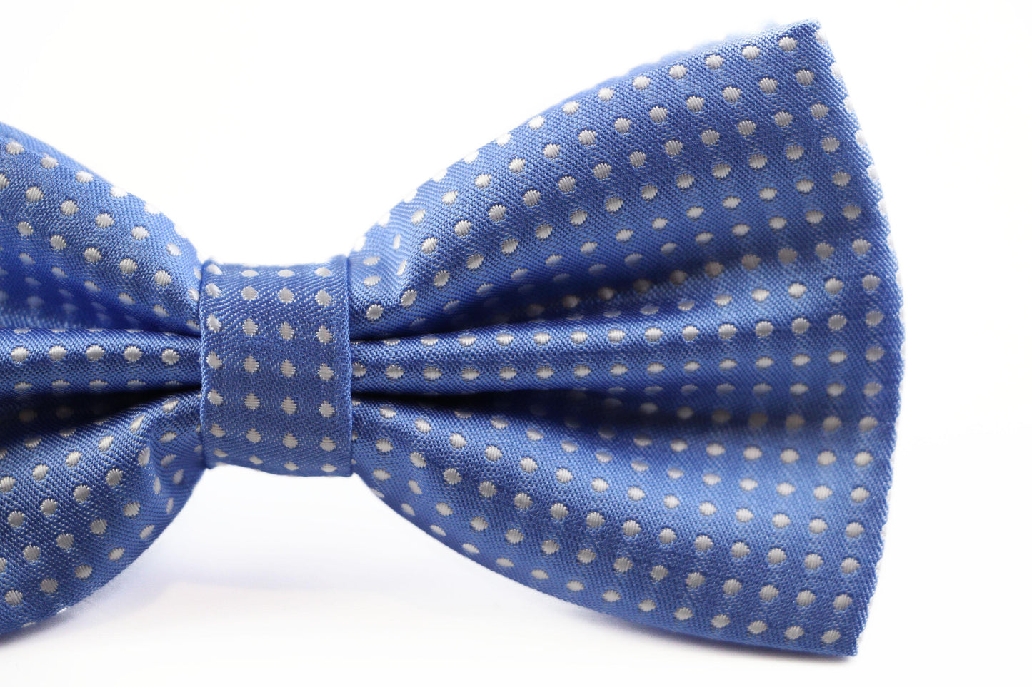 Mens Cornflower Plain Coloured Bow Tie With White Polka Dots