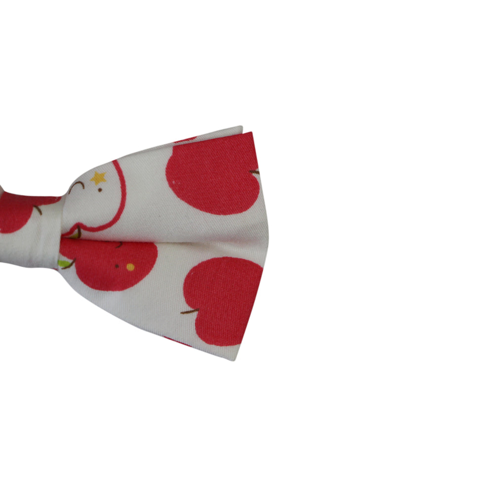 Mens White Red Apple Fruit Patterned Bow Tie