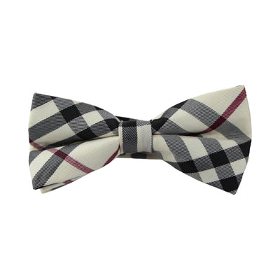 Mens Cream Patterned Plaid Bow Tie