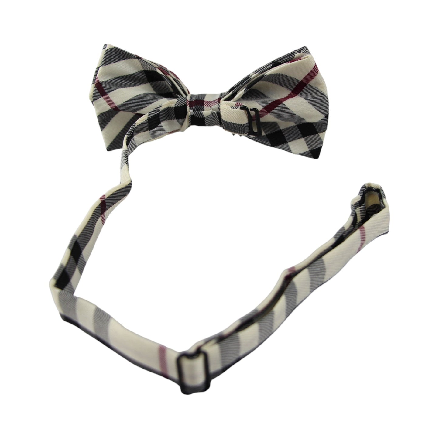 Mens Cream Patterned Plaid Bow Tie