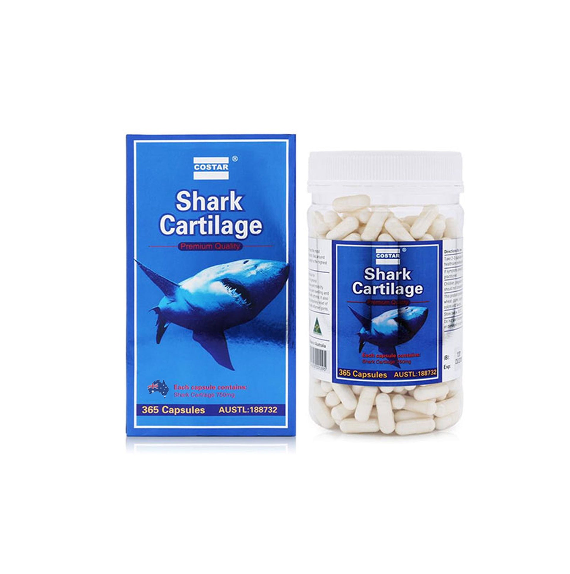 365x 750mg Blue Shark Cartilage Caps Costar Joint Anti Inflammatory Supplement Australia