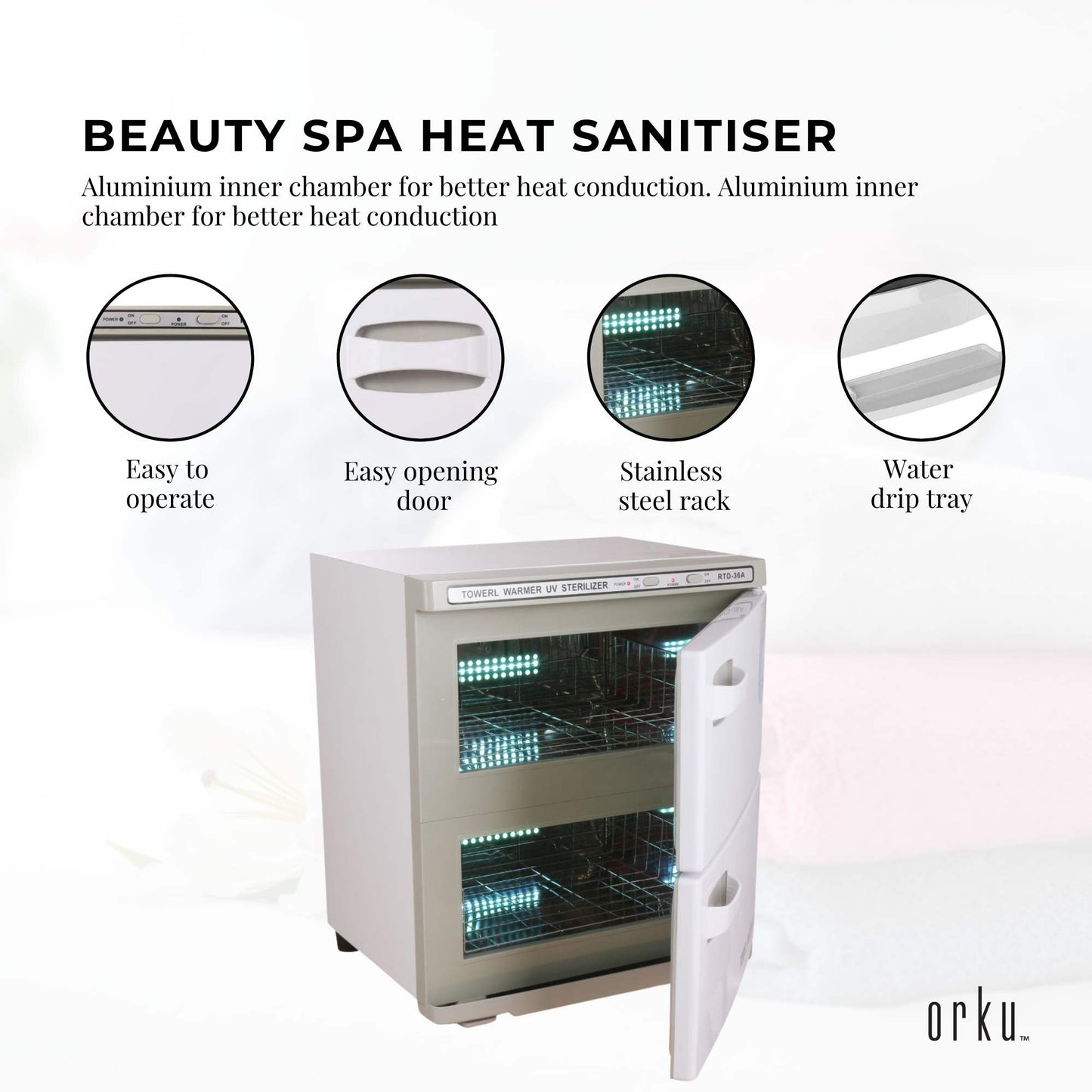 36L White UV Electric Towel Warmer Steriliser Cabinet Beauty Spa Heat Sanitiser