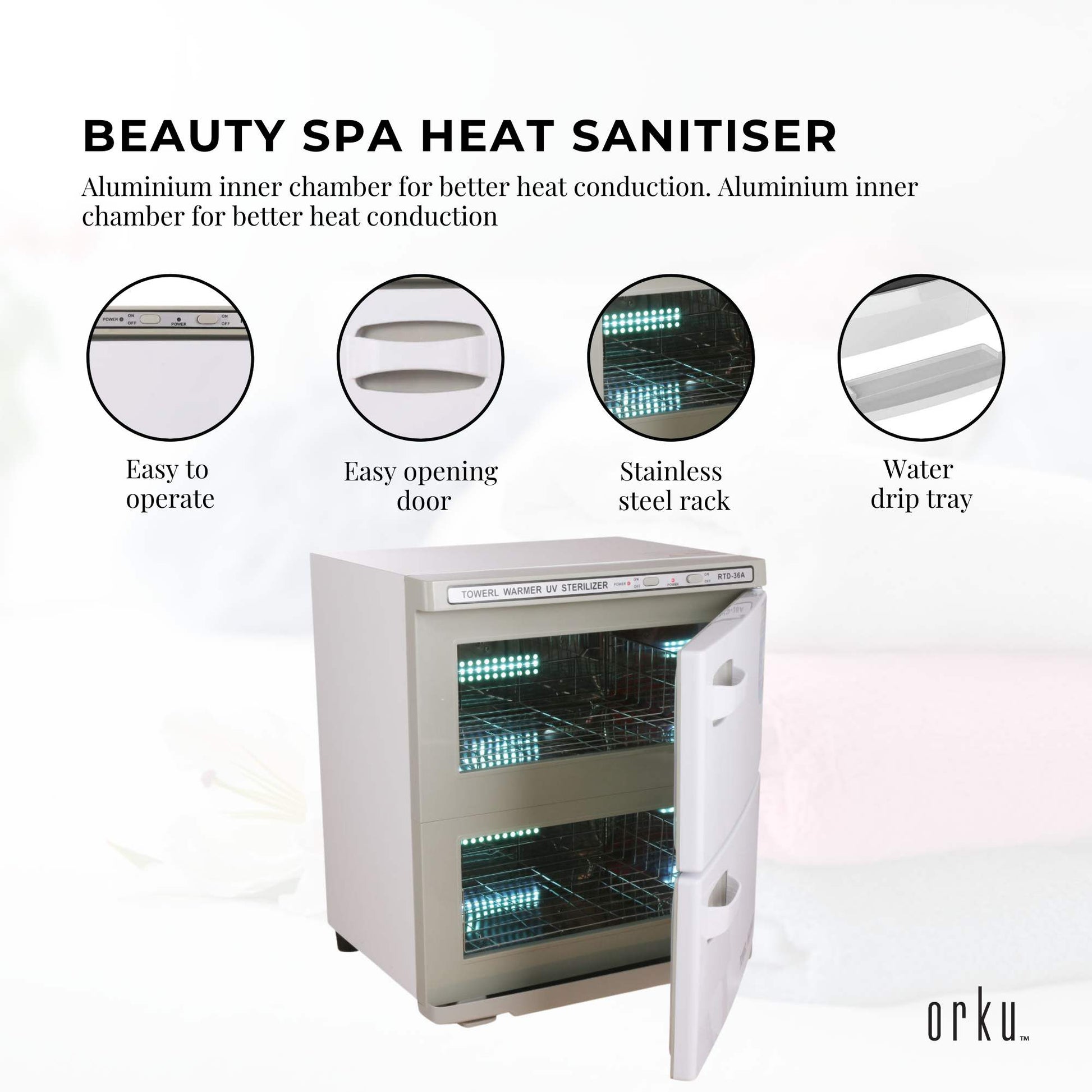 36L White UV Electric Towel Warmer Steriliser Cabinet Beauty Spa Heat Sanitiser