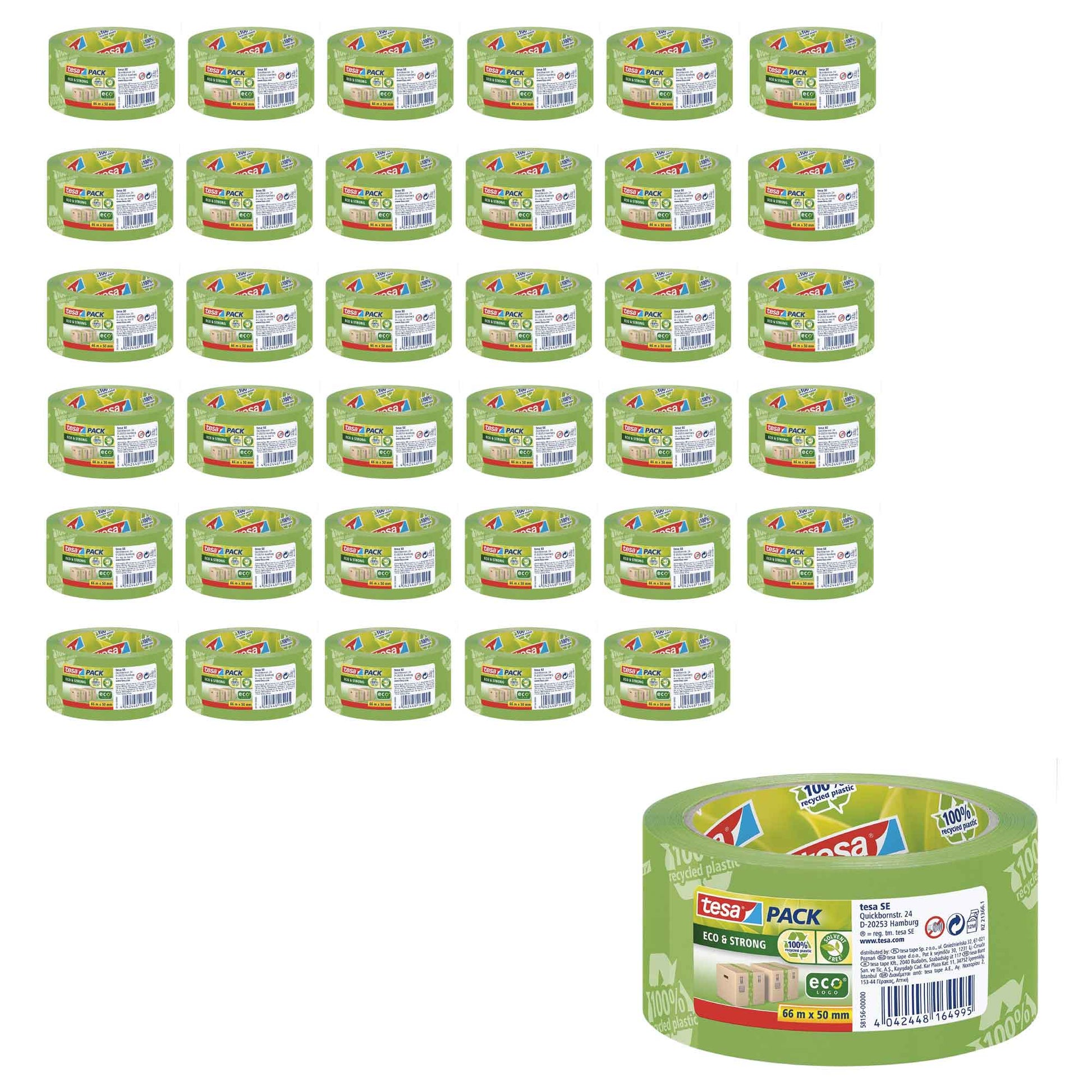 36x Eco Green Packing Tape 50mmx66m - 100% Recycled Adhesive Tesa 58156