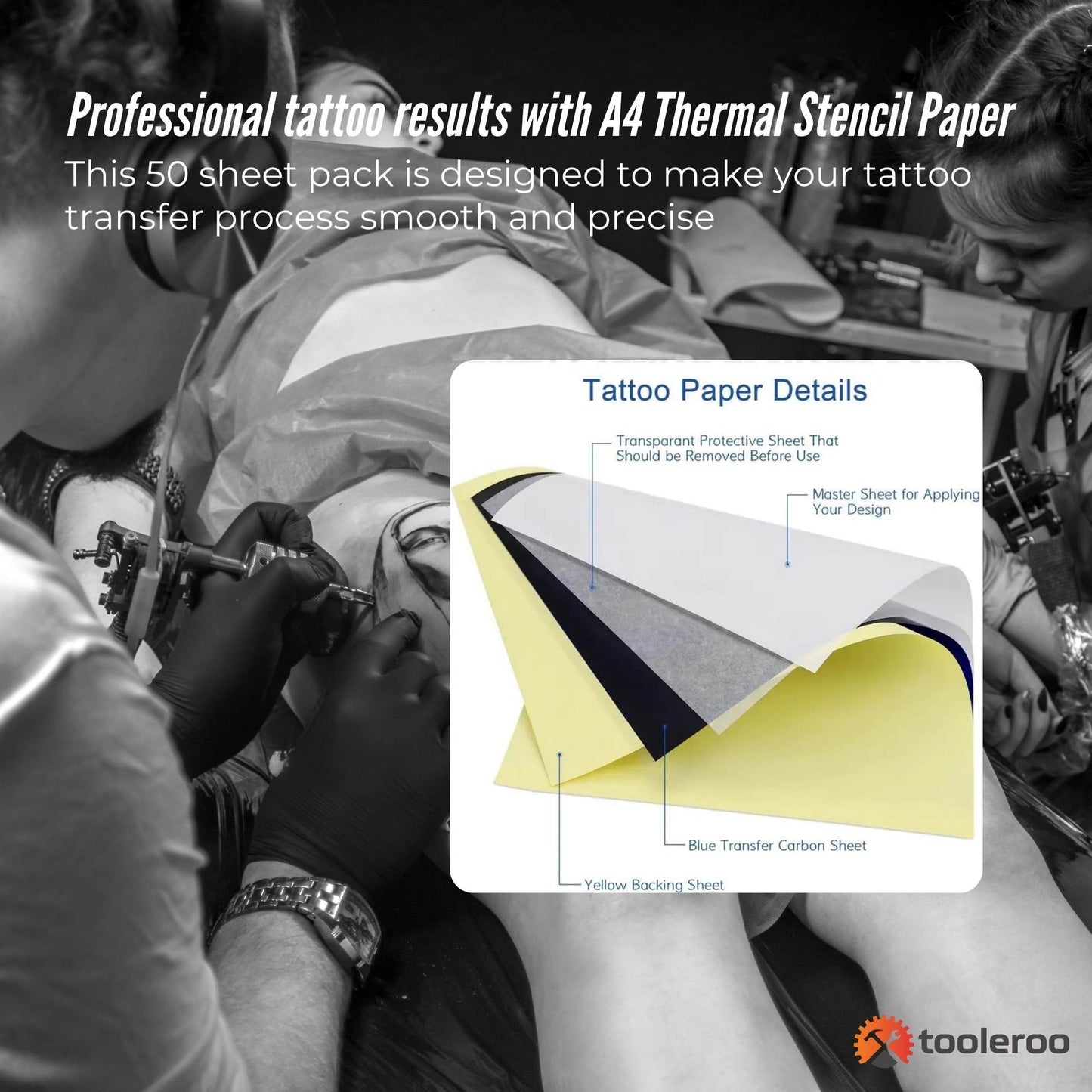 Tooleroo A4 Tattoo Thermal Paper Sheets - 4 Layer Professional Stencil Transfer