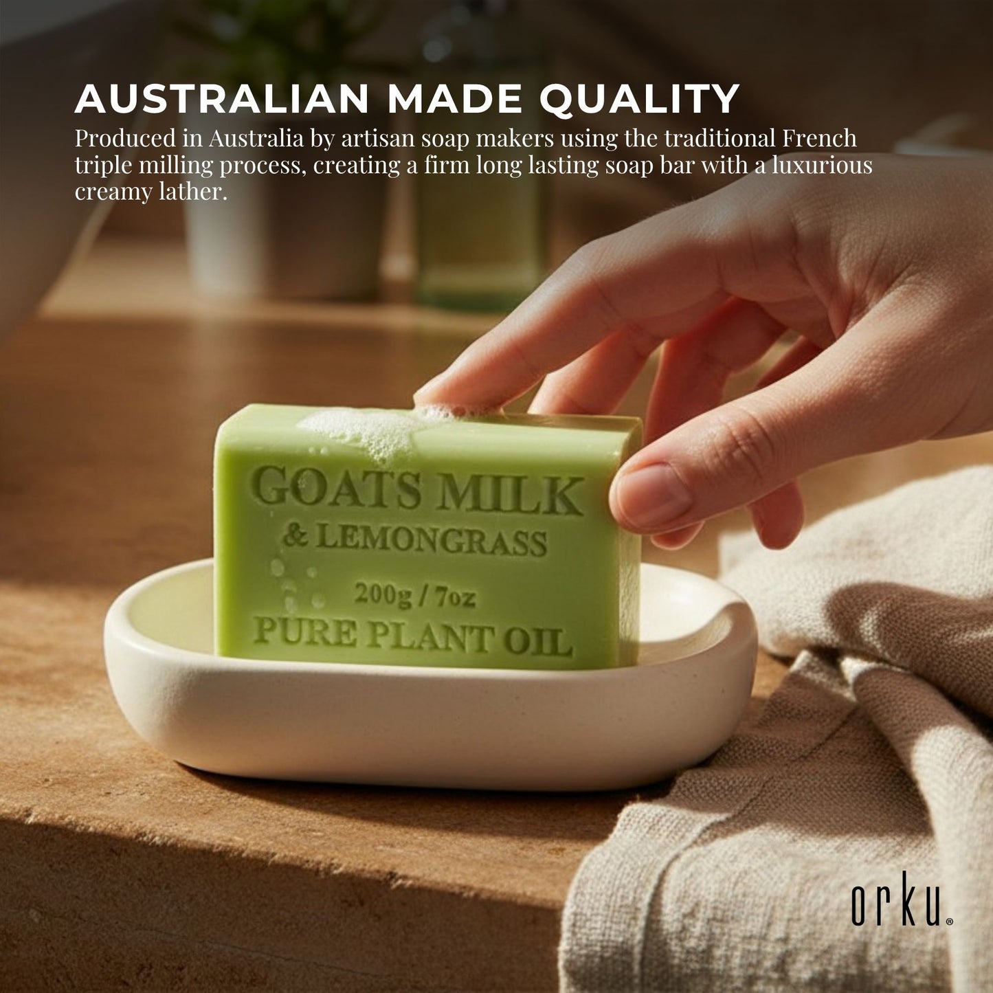 Orku 2 x 200g Goat Milk Lemongrass Soap Bars Australian Made