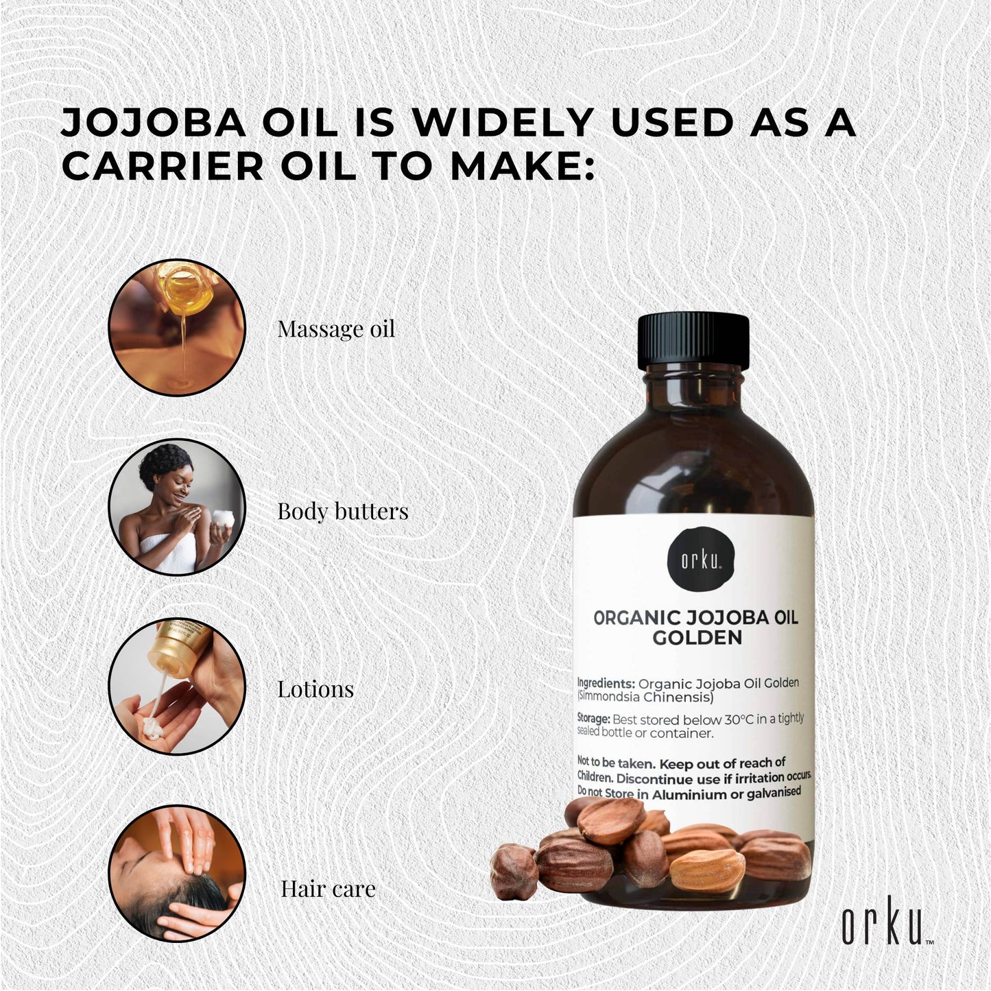 250ml Organic Jojoba Oil - Golden Pure Cold Pressed Seed For Hair Skin Nails