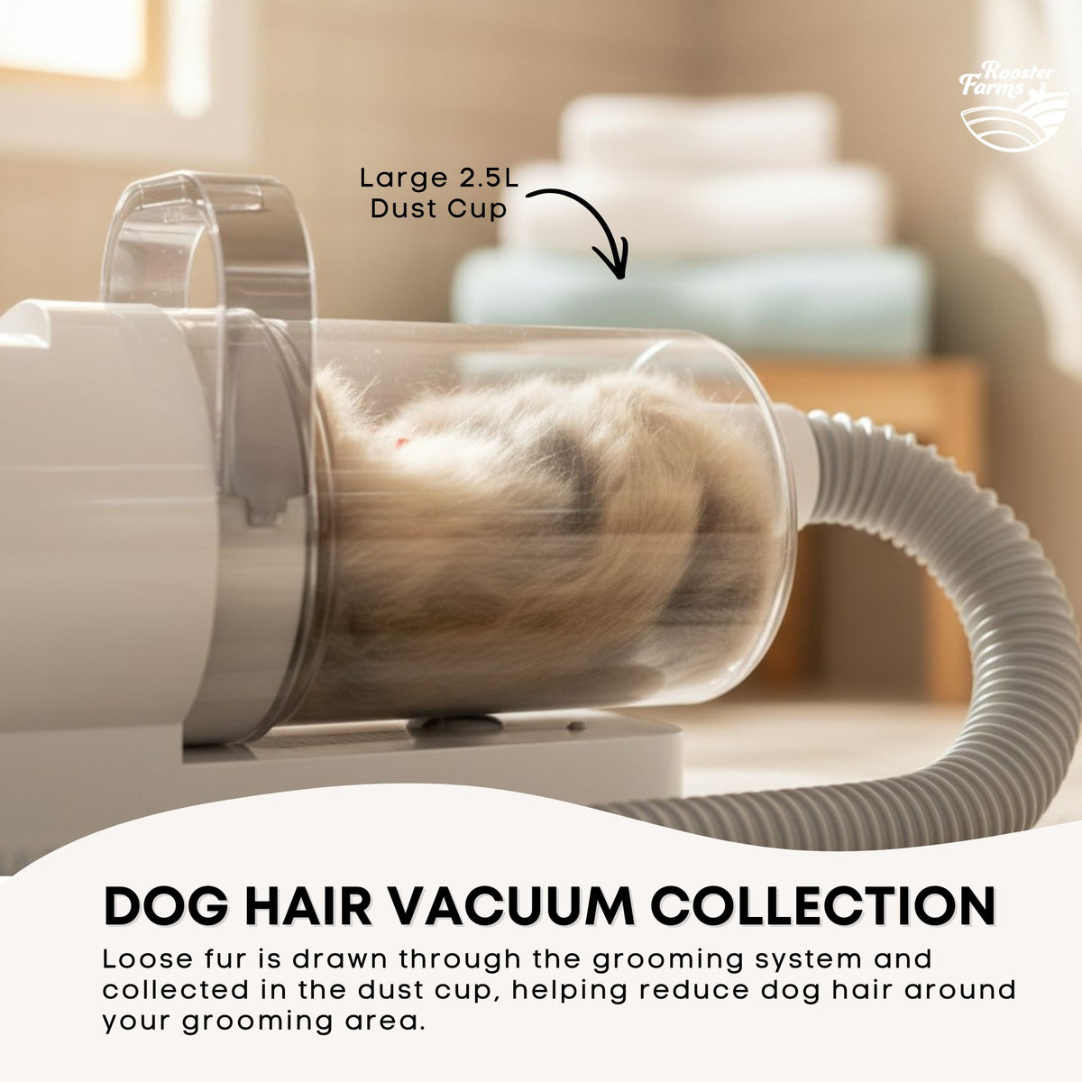 Rooster Farms Dog Grooming Vacuum 7 in 1 Pet Hair Clippers Brush Kit 2.5L