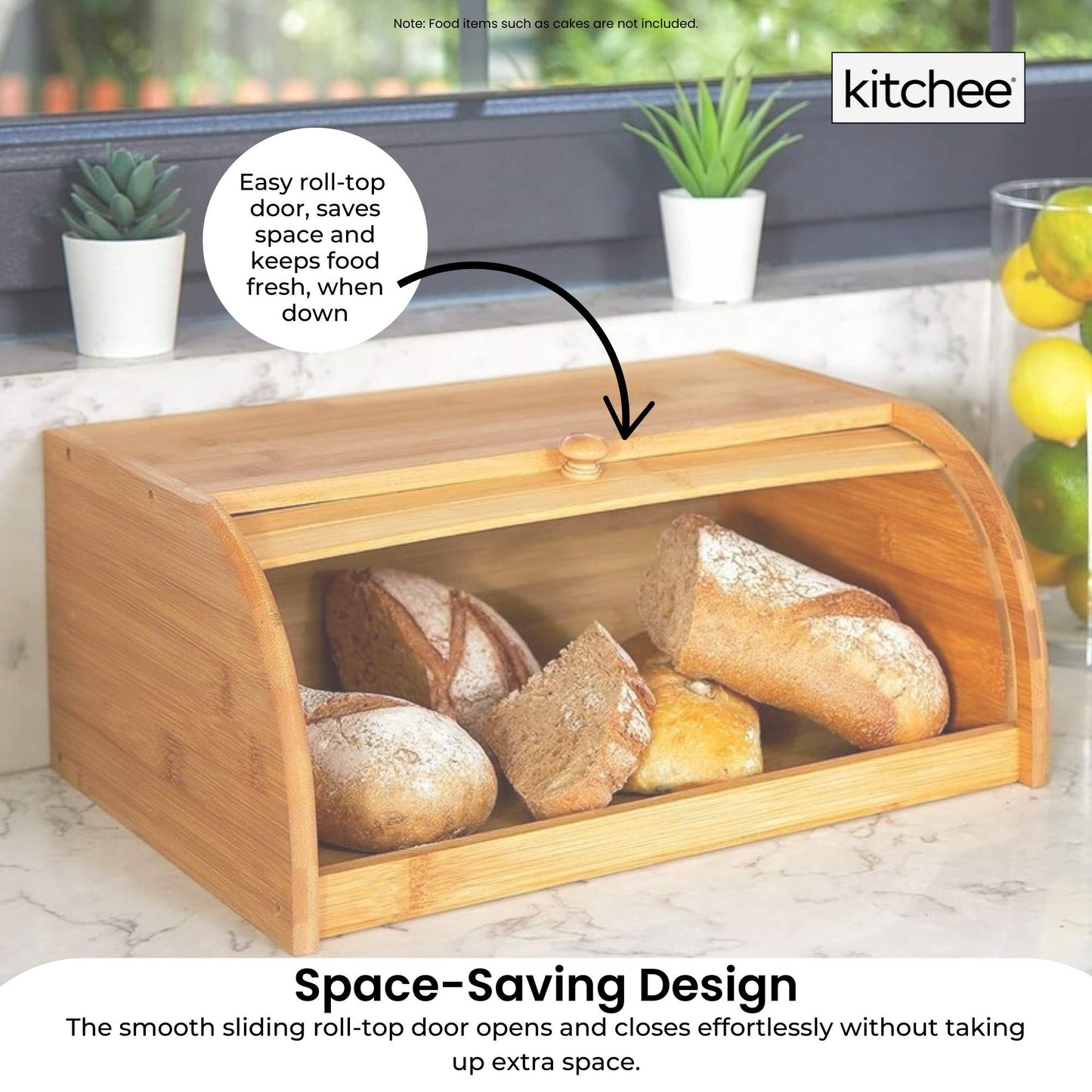 Kitchee 40cm Bamboo Bread Box - Storage Bin Keeper Kitchen Counter Container