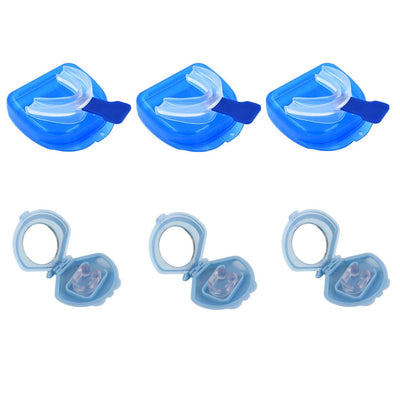 3x Mouthguard Mouthpiece + 3x Nose Clip Anti Snoring Aid Sleep Breathing Device