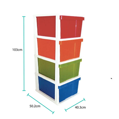 4 Drawer Multicolour Plastic Storage Unit 50x40x100cm Tallboy Cabinet Container