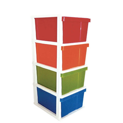 4 Drawer Multicolour Plastic Storage Unit 50x40x100cm Tallboy Cabinet Container