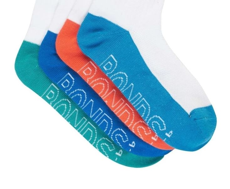 4 Pairs Bonds Kids Socks Boys Lightweight Low Cut White Blue Teal Orange 05K