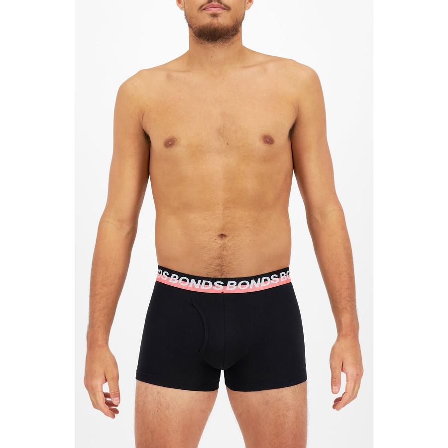 4 x Mens Bonds Stretchables Everyday Trunks Underwear Black With Pink Band