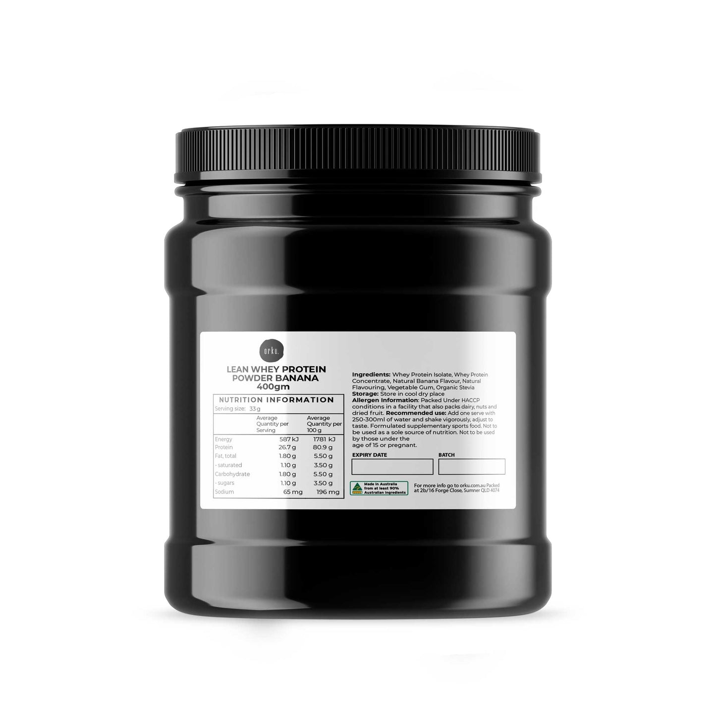 400g Lean Whey Protein Blend - Banana Shake WPI/WPC Supplement Jar