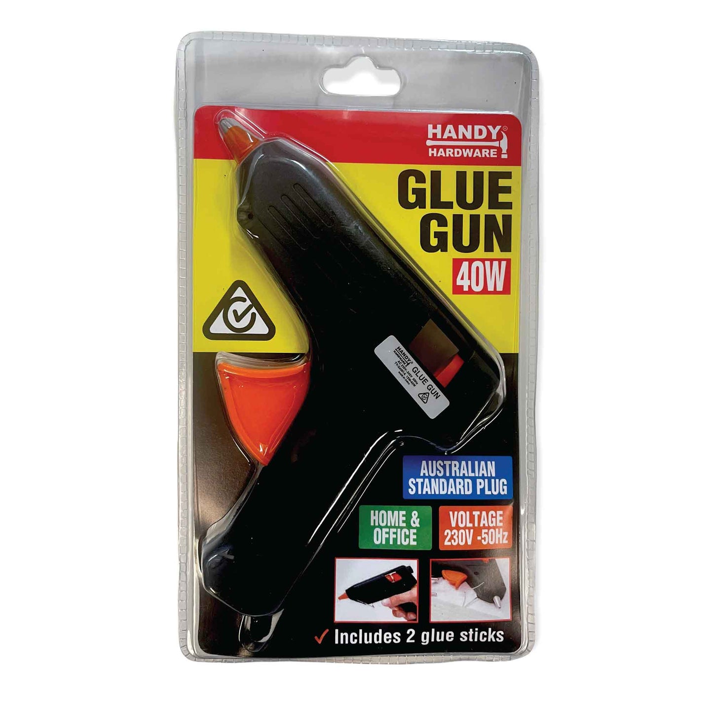 40w Hot Glue Gun Handy Hardware SAA RCM Craft Adhesive 2x 11mmx100mm Sticks