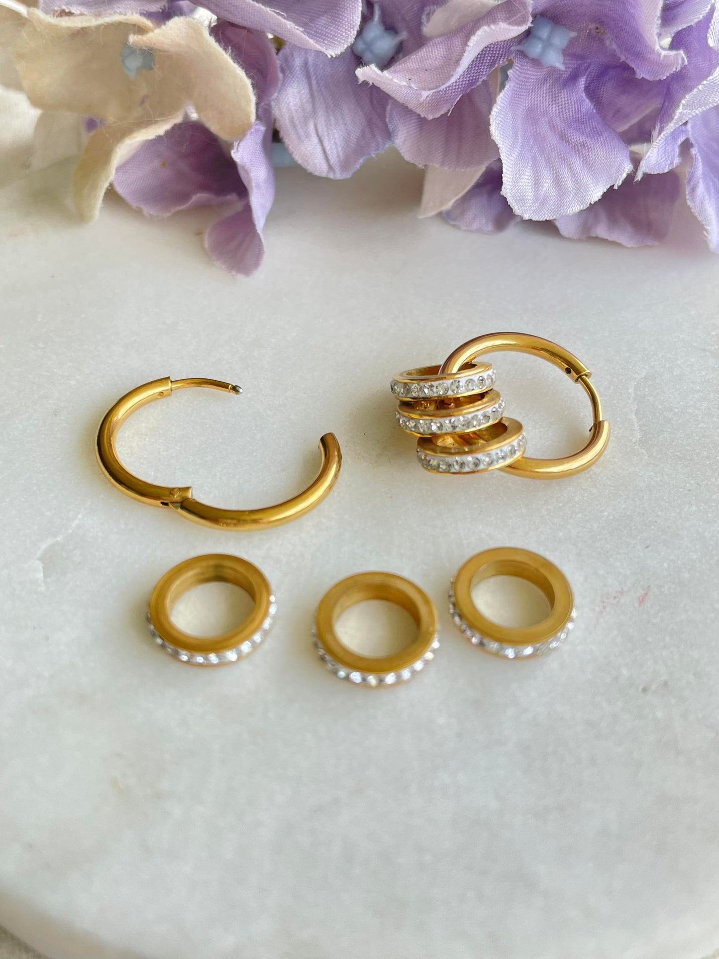 Three rings of bling gold earrings - Gold Plated Tarnish Free Jewellery