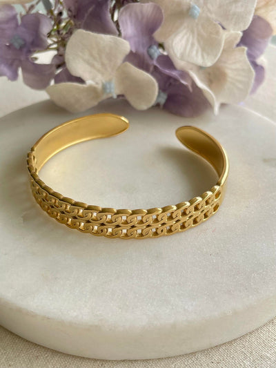 Chain lattice gold bangle - Gold Plated Tarnish Free Jewellery