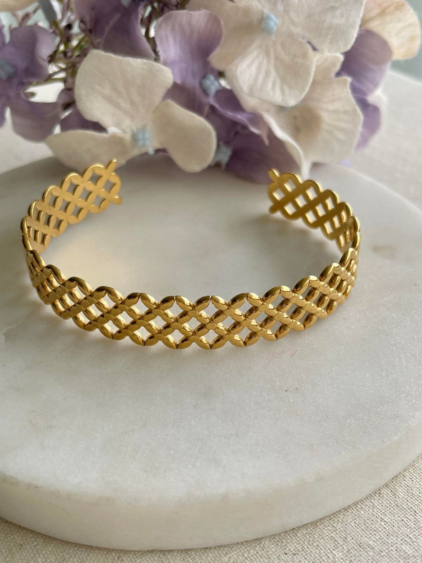 Open lattice gold bangle Gold Plated Tarnish Free Jewellery