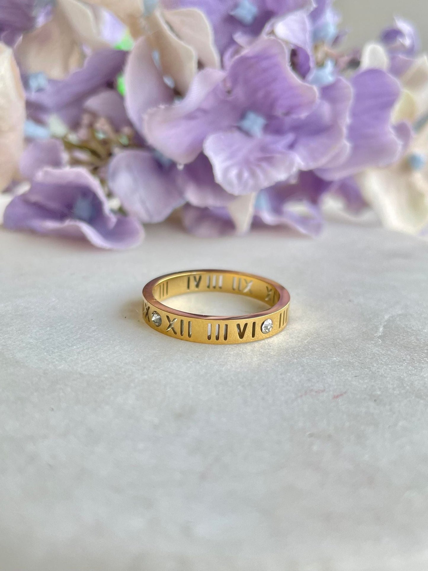 Roman numeral gold ring - Size 7 - Gold Plated Tarnish Free Jewellery