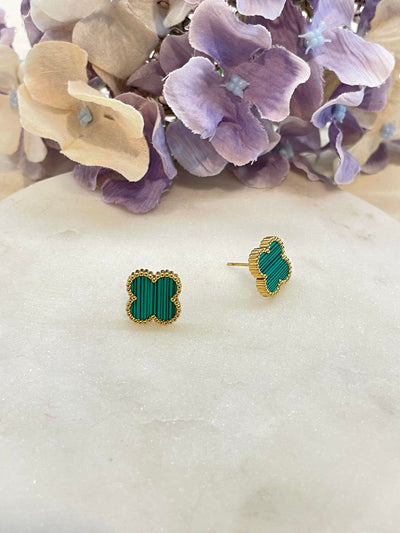 Four Leaf Clover Stud Earrings Green - Gold Plated Tarnish Free Jewellery