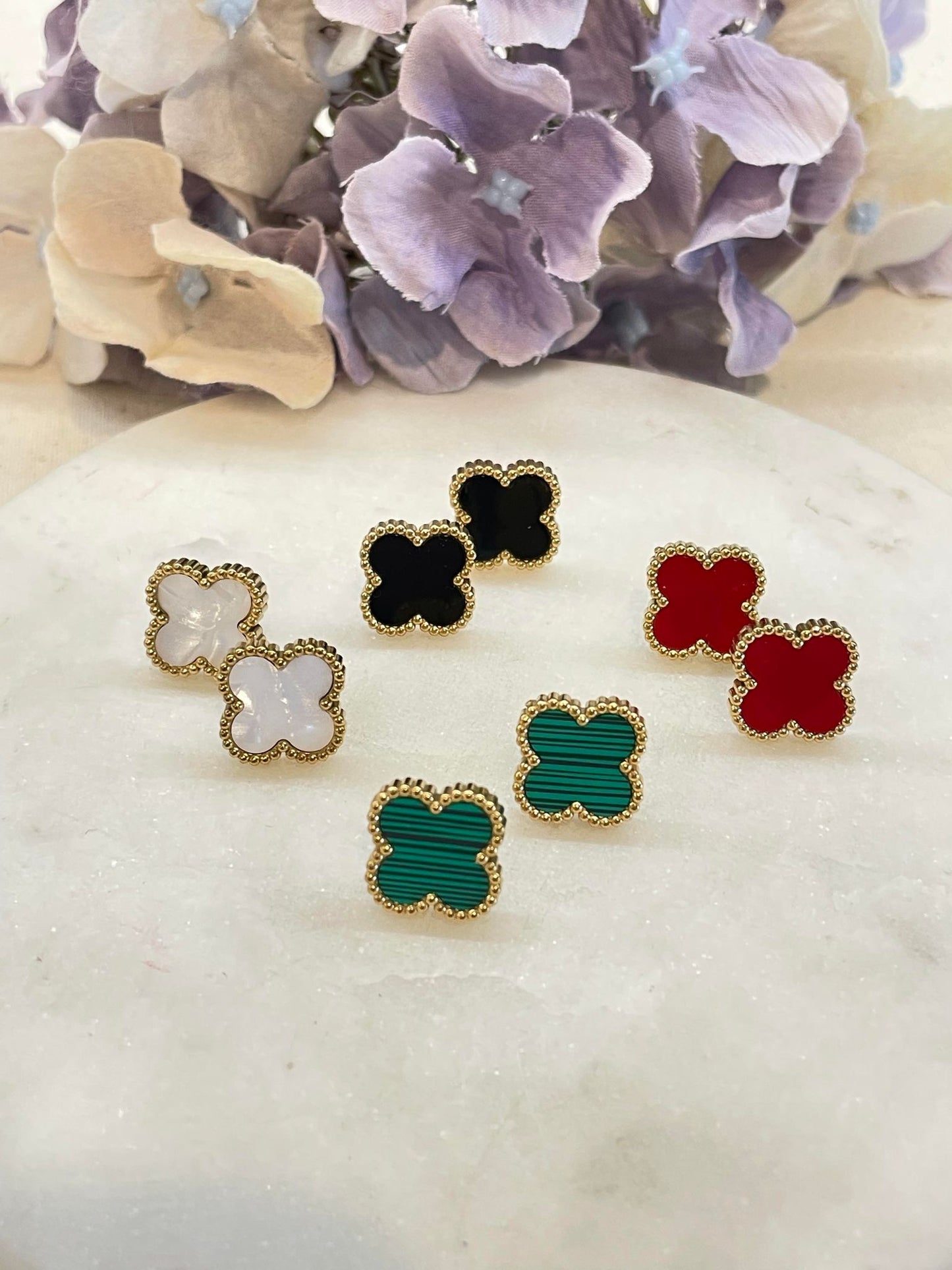 Four leaf clover stud earrings - red – Tarnish Proof Jewellery