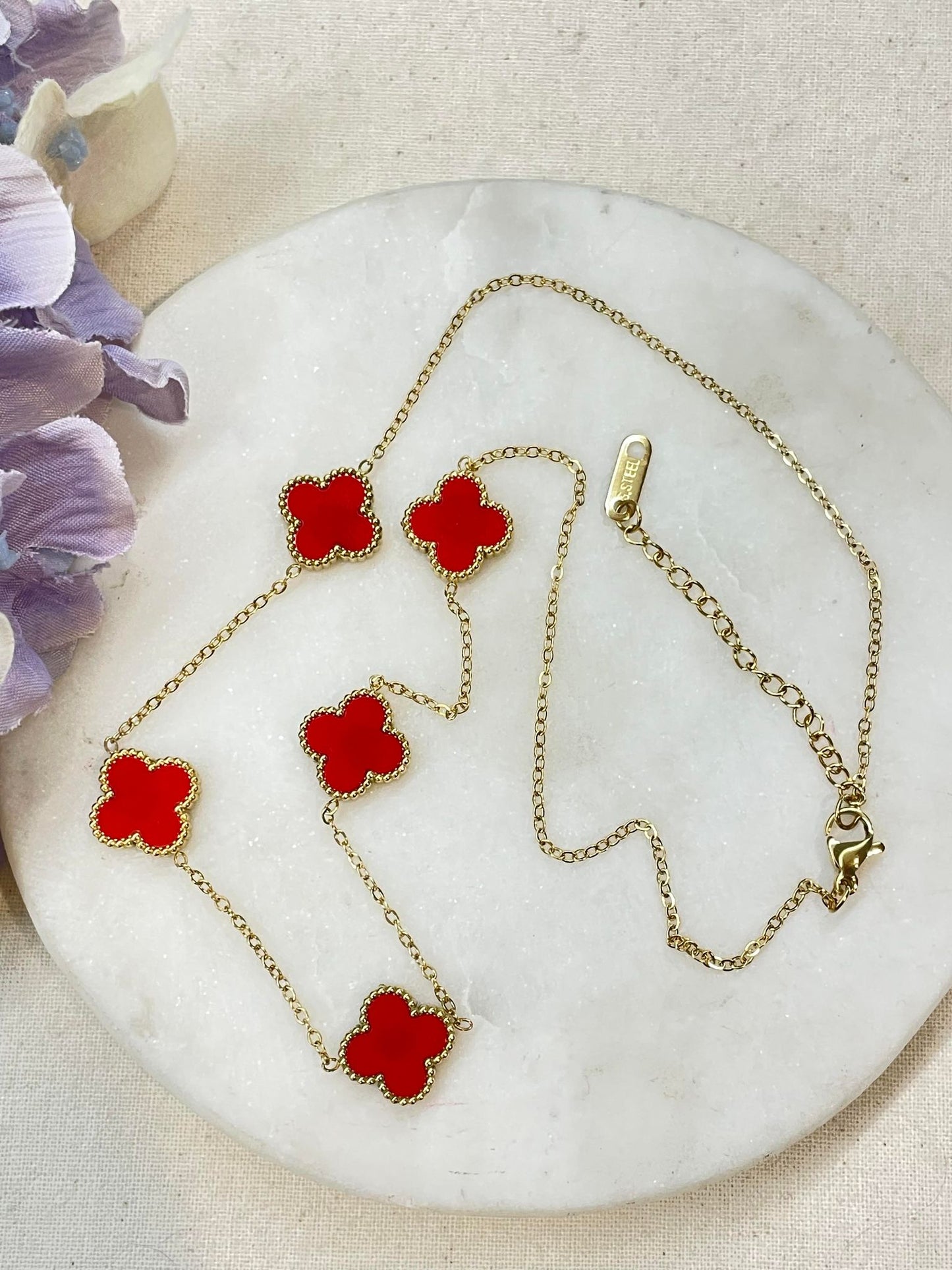 Four leaf clover necklace - red