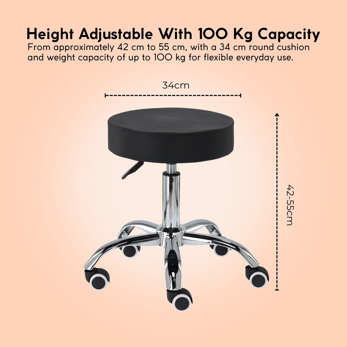 Ellie & Ruby Adjustable Salon Stool - Swivel Rolling Beauty Chair