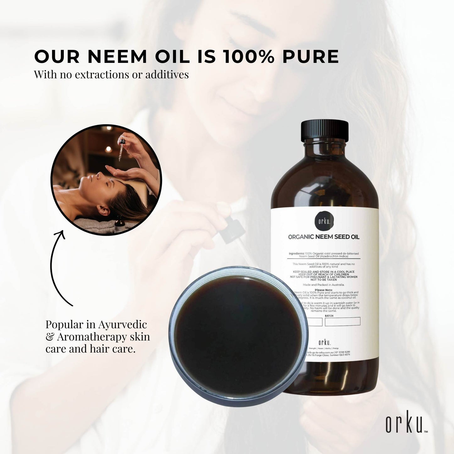 Orku 500ml Organic Neem Seed Oil Debitterised Cold Pressed Azadirachtin Indica