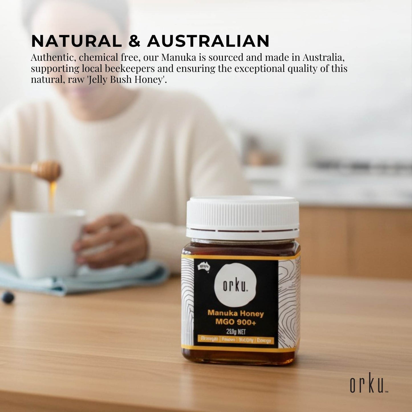 Orku 250g MGO 900+ Australian Manuka Honey - 100% Raw Natural Pure Jelly Bush