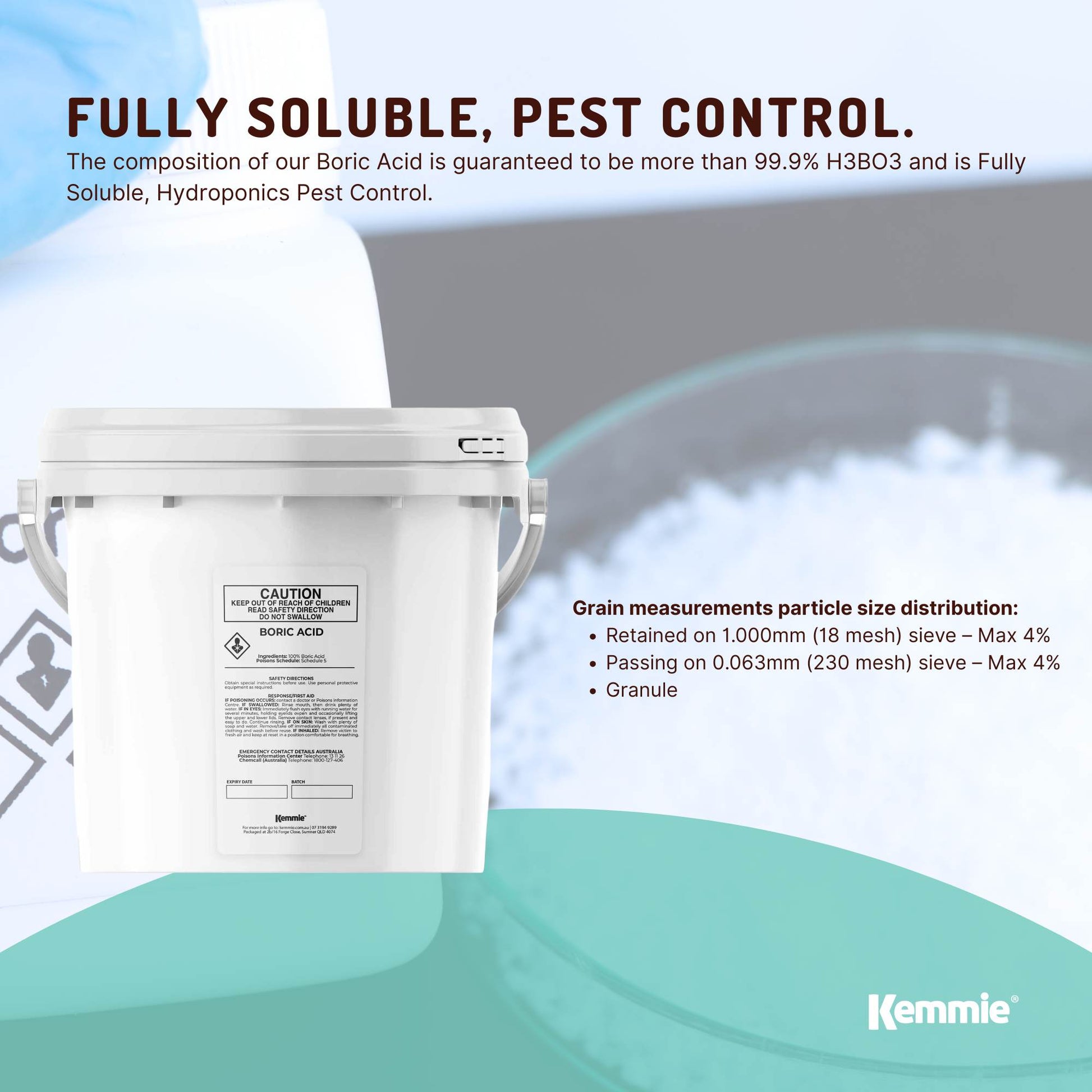 4.9Kg Boric Acid Powder Bucket 99.9% Pure Fully Soluble Granule Pest Ant Roaches