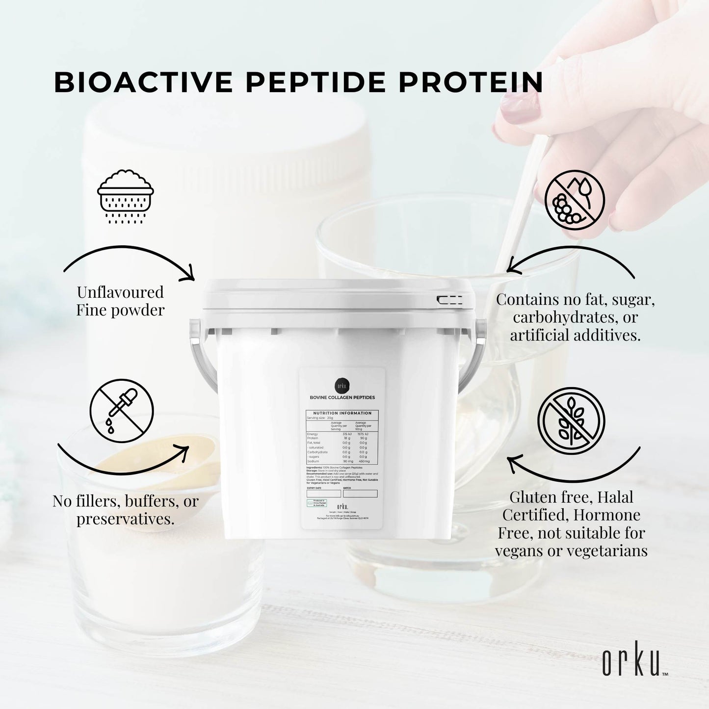 2.5Kg Collagen Powder Bucket - Bovine Protein Peptide Supplement Unflavoured