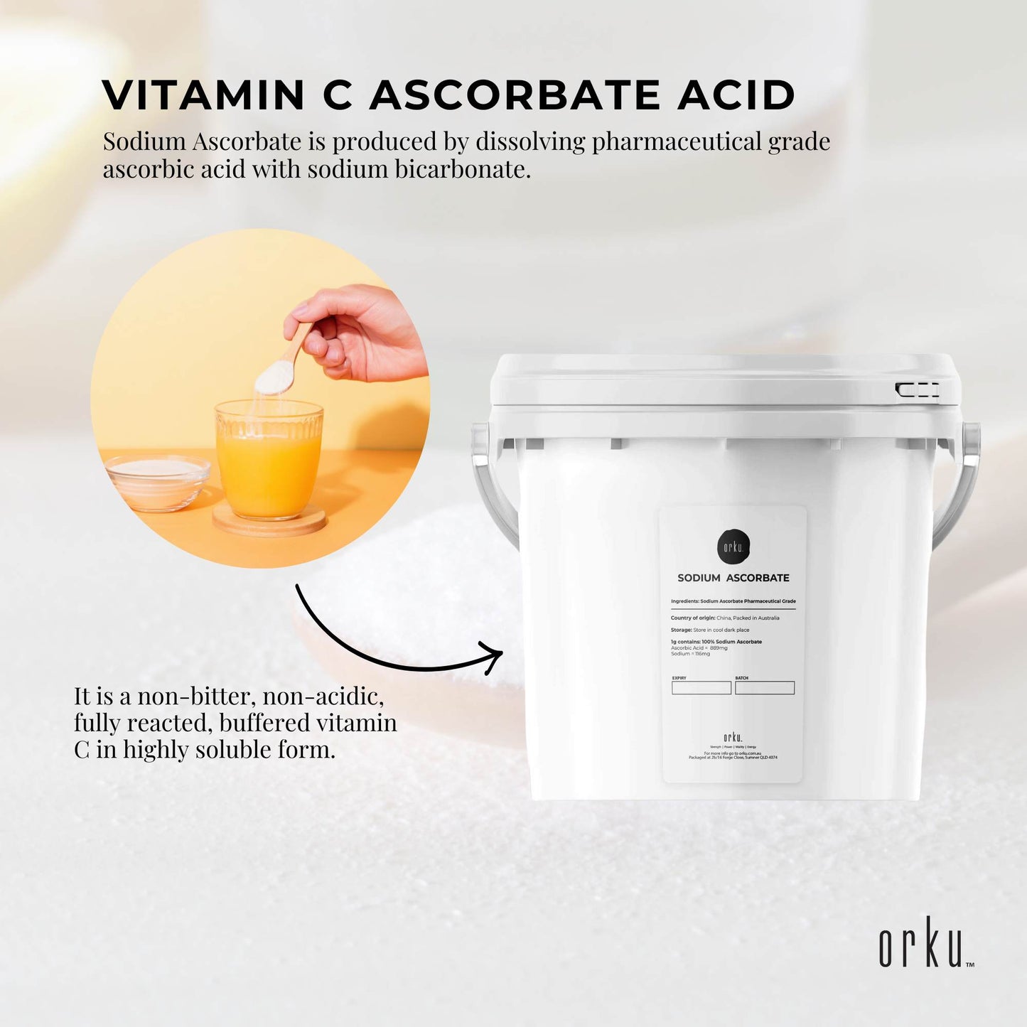 5Kg Sodium Ascorbate Powder Tub - Vitamin C Buffered Pharmaceutical Ascorbic Acid