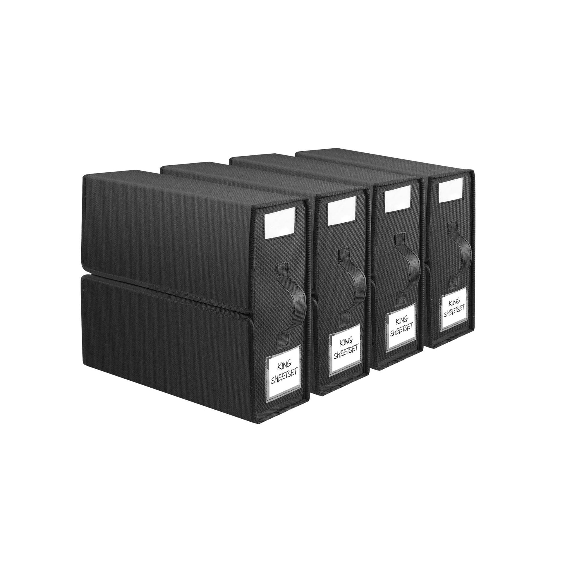 4x Kitchee Foldable Bed Sheet Storage Box - Linen and Closet Organiser Black